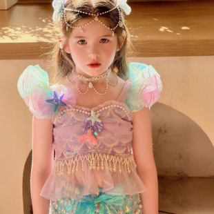 Mermaid Princess Dress Girls Children's Split suit Strap Little Girl's Fishtail Dress Mermaid Dress suit