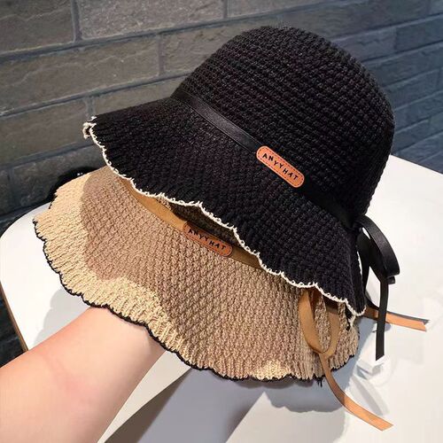 Women's Spring and Autumn Fashion All-match Fisherman Hat Japanese Retro Sun Protection Bucket Hat Trendy Women's Knitted Bucket Hat Thin