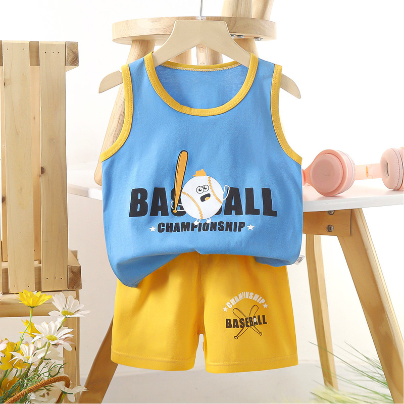 子供ベストセット純綿女の子夏服韓国風子供服新 2025 夏男の子ツーピースセット卸売|undefined