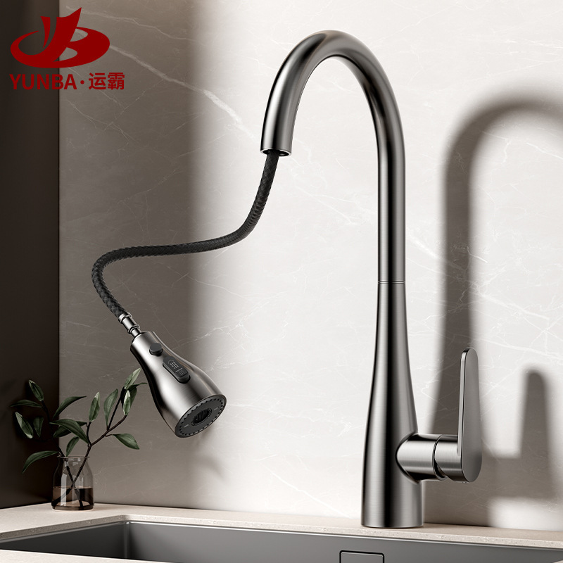 Cross-Border Kitchen Stainless Steel Faucet Sink Pull-Out Faucet Anti-Splash Faucet Hot and Cold Dual-Use Faucet