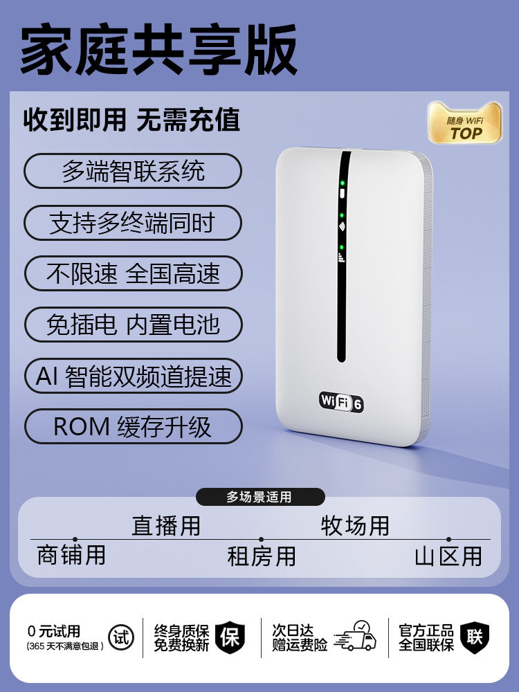 Wifi6 [family sharing edition] comes with 3000g to support 10 devices to use the network at the same time without traffic jams - 10g/month*1 month