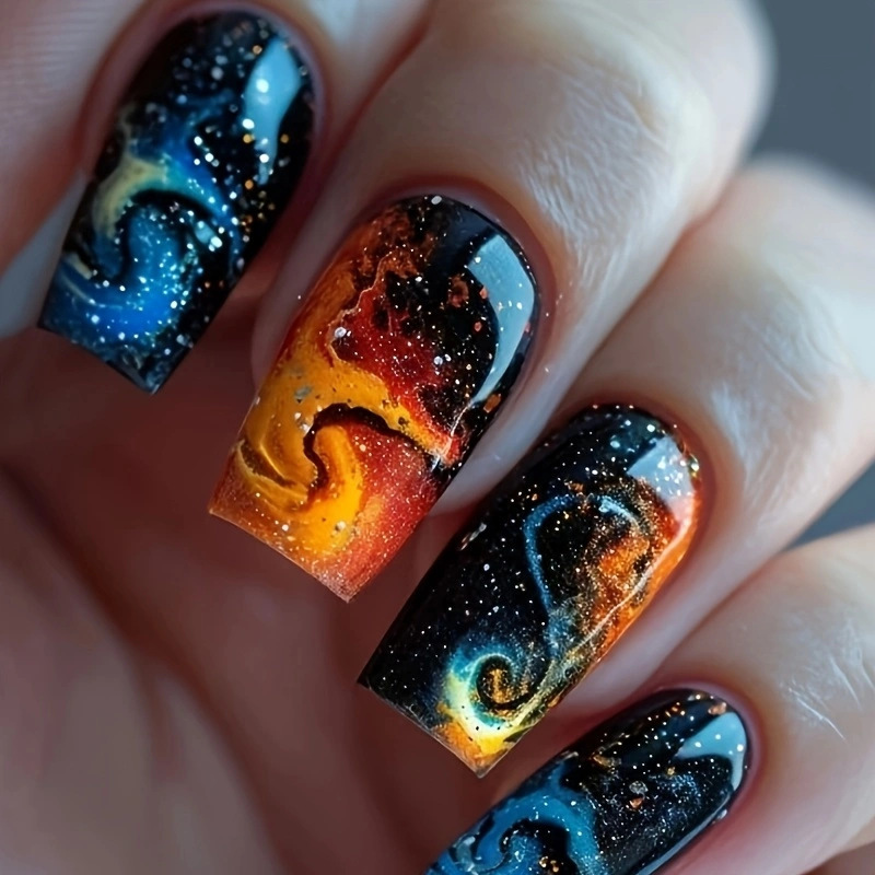 Square Cosmic Nebula Fantasy Suitable for Women's Elegant Wear Nails Removable Nail Polish 24Pcs