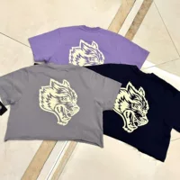 Darcsport Wolf Head из чистого хлопка с короткими рукавами, повседневная универсальная женская футболка для занятий йогой и спортом с короткими рукавами для бега.