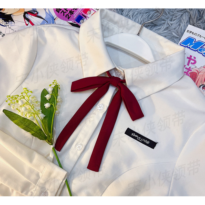[Bow tie] small long handle jk tie-free cyanotic wine red solid color shirt uniform sailor suit collar decoration