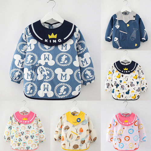 Children's smock pure cotton waterproof autumn and winter baby long-sleeved baby reverse dressing eating protective apron smock new style