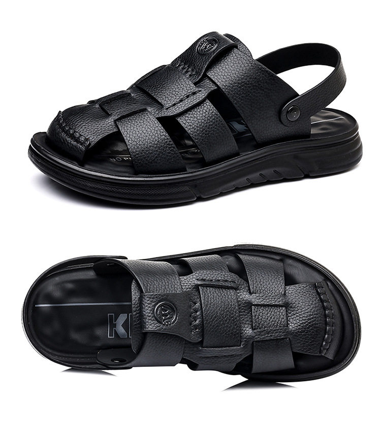 Dép sandal nam cỡ lớn mũi kín đế dày, giày đi biển kiêm dép lười đa năng — Màu nâu, màu vàng, màu đen chi tiết 32