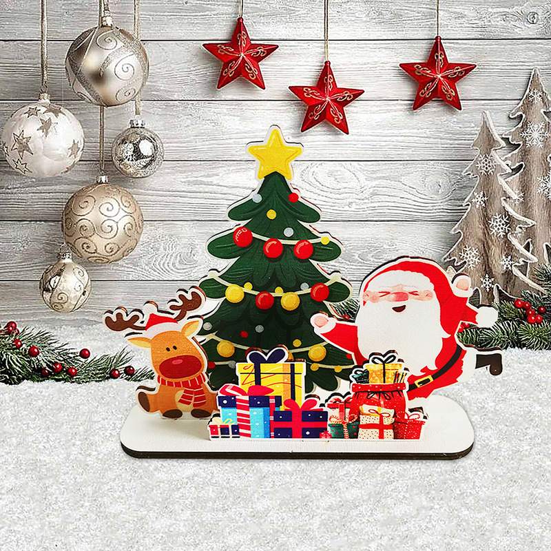 現物クリスマス祝日パーティー雰囲気装飾道具木製サンタクロースデスクトップ立ち札飾りクリスマス装飾|undefined