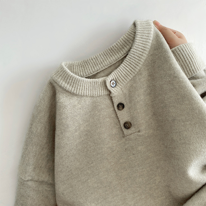 Cleanfit Henley Knit Sweater – Heavyweight Relaxed Pullover With Ribbed Hem_voghion.com