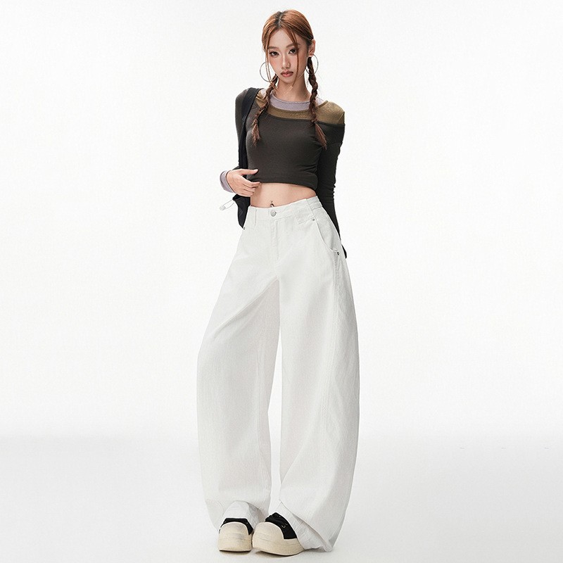 Not Suitable for Petite Individuals, Extra Loose White Denim Pants for Women, 2026 Spring New Wide-Leg Casual Pants