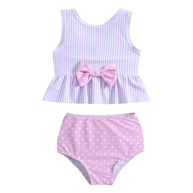 Детский купальник из двух частей, трансграничный раздельный с принтом в полоску Wave Dot