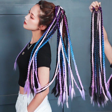 Dreadlock Wig Ponytail with Colorful Gradient, 24 Braids, Adult Dreadlocks, Twist Braids, Hip-Hop, European and American Style, Trendy Dreadlocks