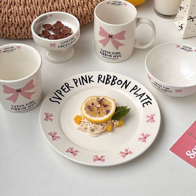 South Korea INS Tableware Pink Girl Niche Romantic Mug Dish Plate Rice Bowl Holding Ice Cake Cup
