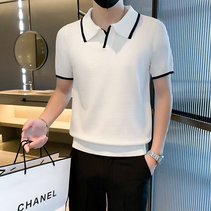 Light and thin breathable knitted fashionable two-tone polo