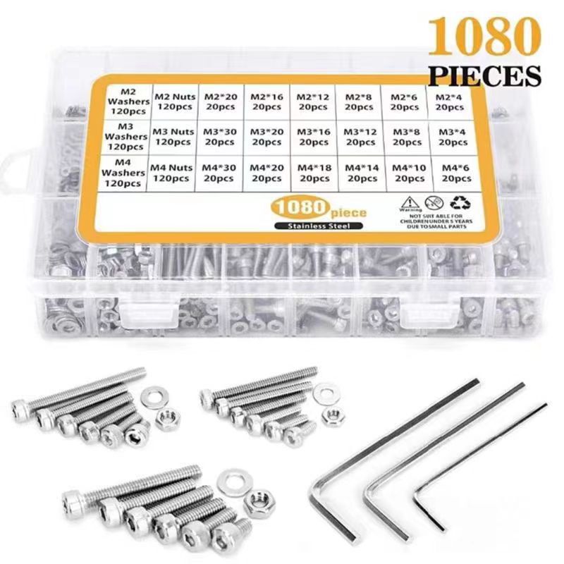 Cross-Border Boxed 1080Pcs Screws 304 Stainless Steel Hexagon Socket Screws Cylindrical Head Screws and Nuts Set Combination Cross-Border Boxed 1080Pcs Screws 304 Stainless Steel Hexagon Socket Screws Cylindrical Head Screws and Nuts Set Combination