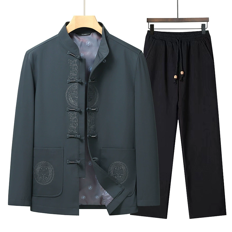 Мужской костюм Тан среднего и пожилого возраста, весенне-осенняя куртка, папина одежда в китайском стиле на день рождения для пожилых людей, тонкий подарок для дедушки