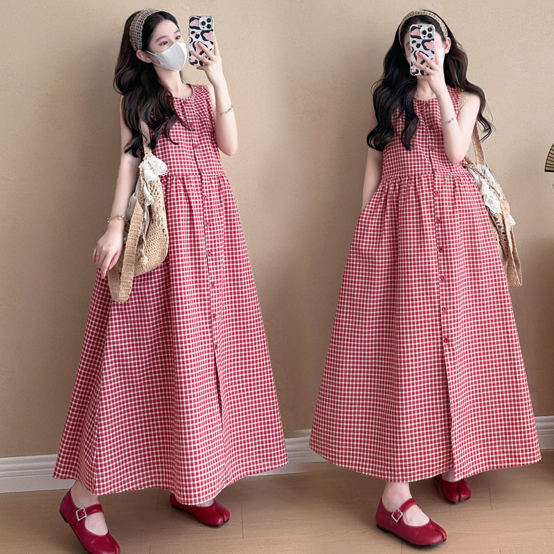 2025 Summer New Fashionable Thin Sleeveless Single Breasted Plaid Open Buckle for Breastfeeding Maternity Wear dress 2025 Summer New Fashionable Thin Sleeveless Single Breasted Plaid Open Buckle for Breastfeeding Maternity Wear dress