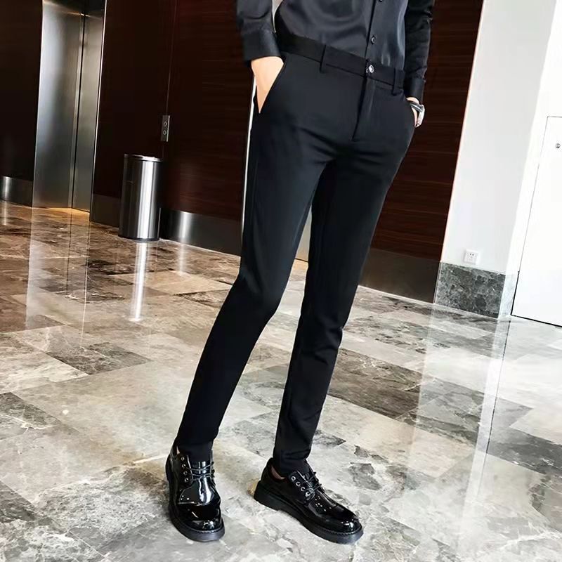 Autumn and Winter Korean Style Casual Cropped Pants with Fleece, Thickened, Stretchy, Slim-Fit Tapered Pants, Black Trendy Wrinkle-Free Dress Pants for Men Autumn and Winter Korean Style Casual Cropped Pants with Fleece, Thickened, Stretchy, Slim-Fit Tapered Pants, Black Trendy Wrinkle-Free Dress Pants for Men
