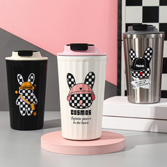 Plaid Rabbit Coffee Cup Good-looking Women's Insulated Cup Car-mounted Girls' Coffee Cup Student Stainless Steel accompanying Water Cup
