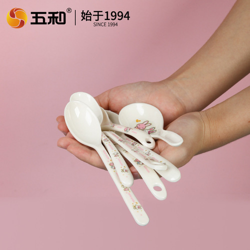 Wuhe Food Grade Melamine Tableware Cartoon Children's Rabbit Spoon Tableware Household Children's Spoon Resistant to Falling Spoons Wholesale