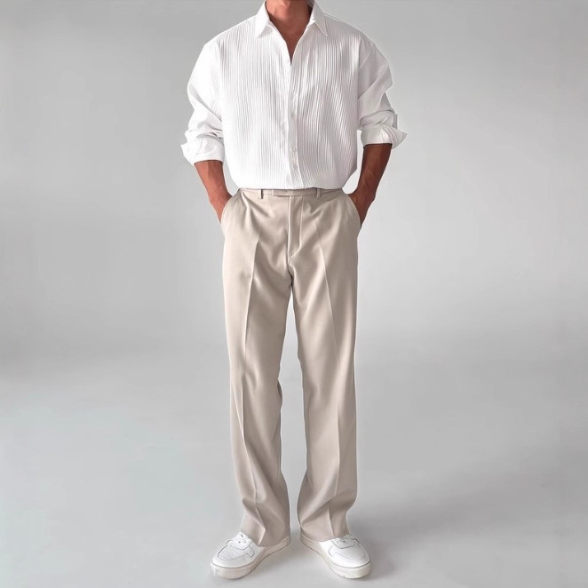 Sunshine Clean Style Men's Outfit: Solid Color Long Sleeve Shirt Jacket, High-End Mature Style Shirt, Men's Casual Top