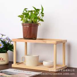 桌面置物架松木架盆栽水杯杂物整理收纳架办公室多层多功能书架