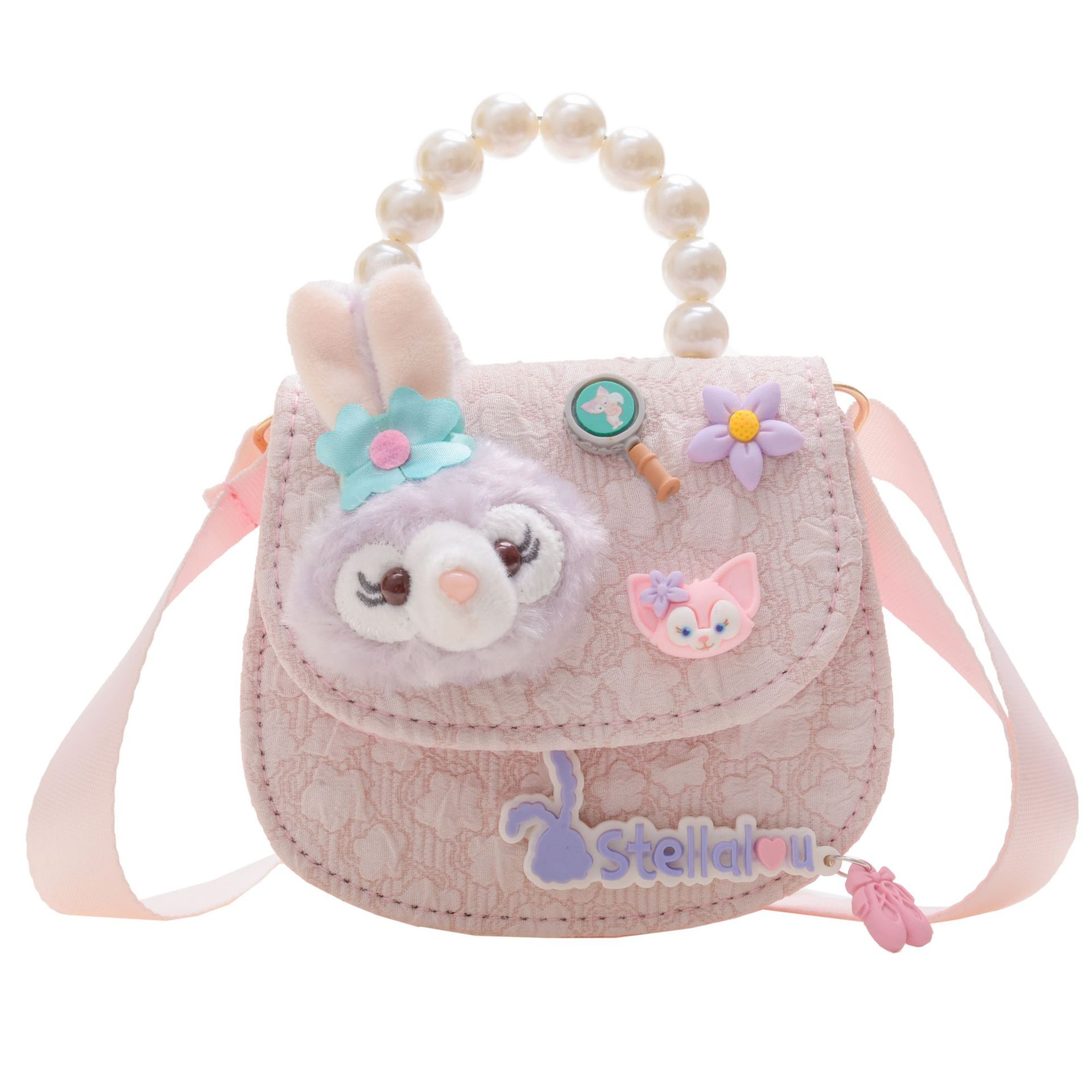 Bolso oblicuo de los niños de estilo coreano princesa estilo occidental bolso de hombro de dibujos animados conejito perla bolso niñas fuera monedero