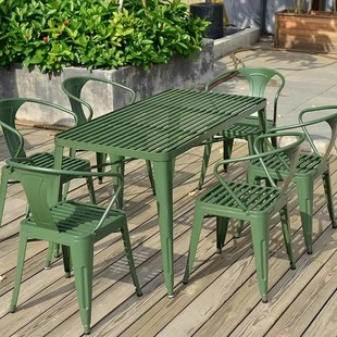 Outdoor Modern Simple Garden Iron Rectangular Table and Chairs Outdoor Leisure Open-Air Villa Courtyard Table and Chair Combination