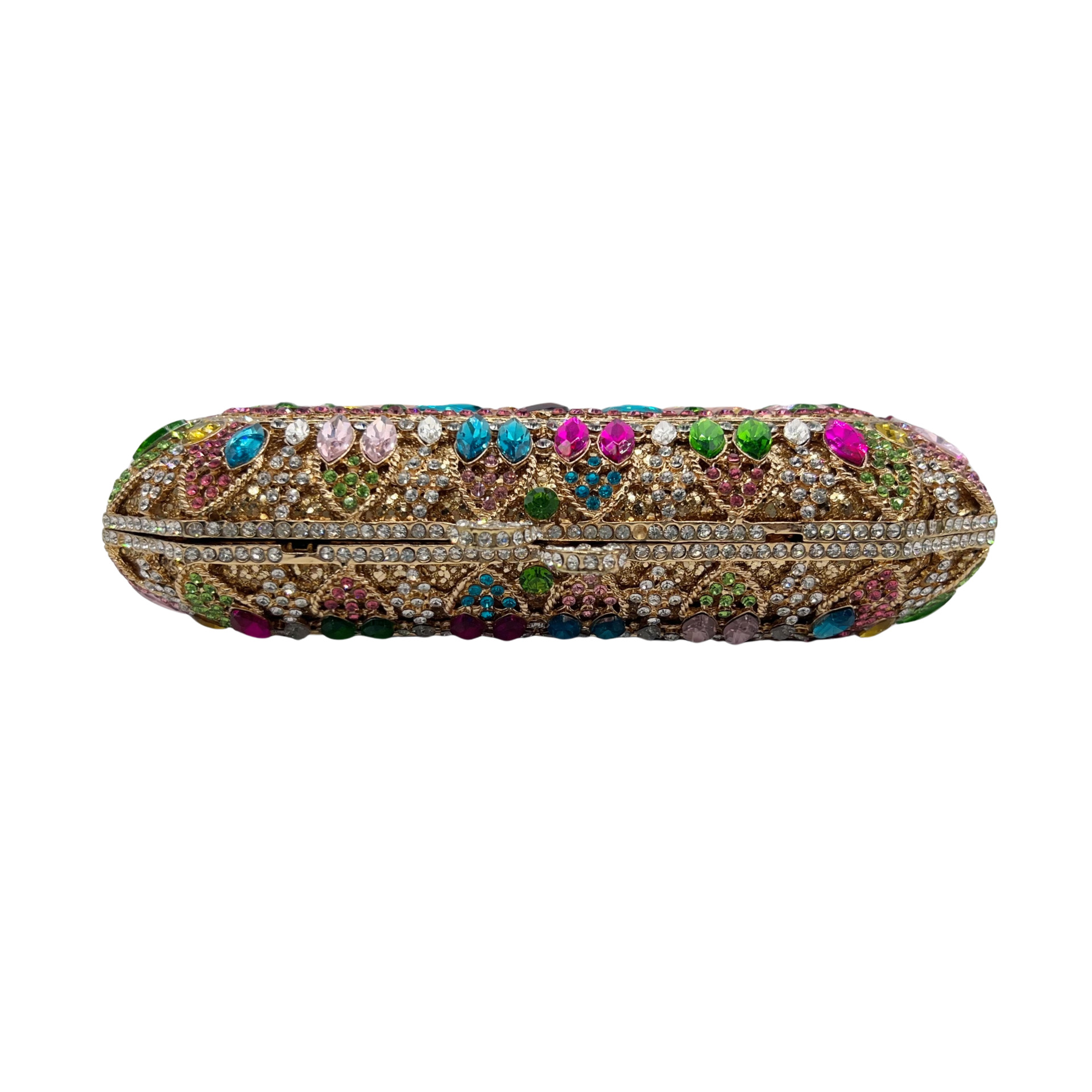 Túi clutch nữ dạ hội đính kim cương nhiều màu, thiết kế kim loại rỗng kiểu Âu Mỹ — Màu vàng kim, Bạc, Nền vàng kim cương trắng, Màu sâm panh chi tiết 2