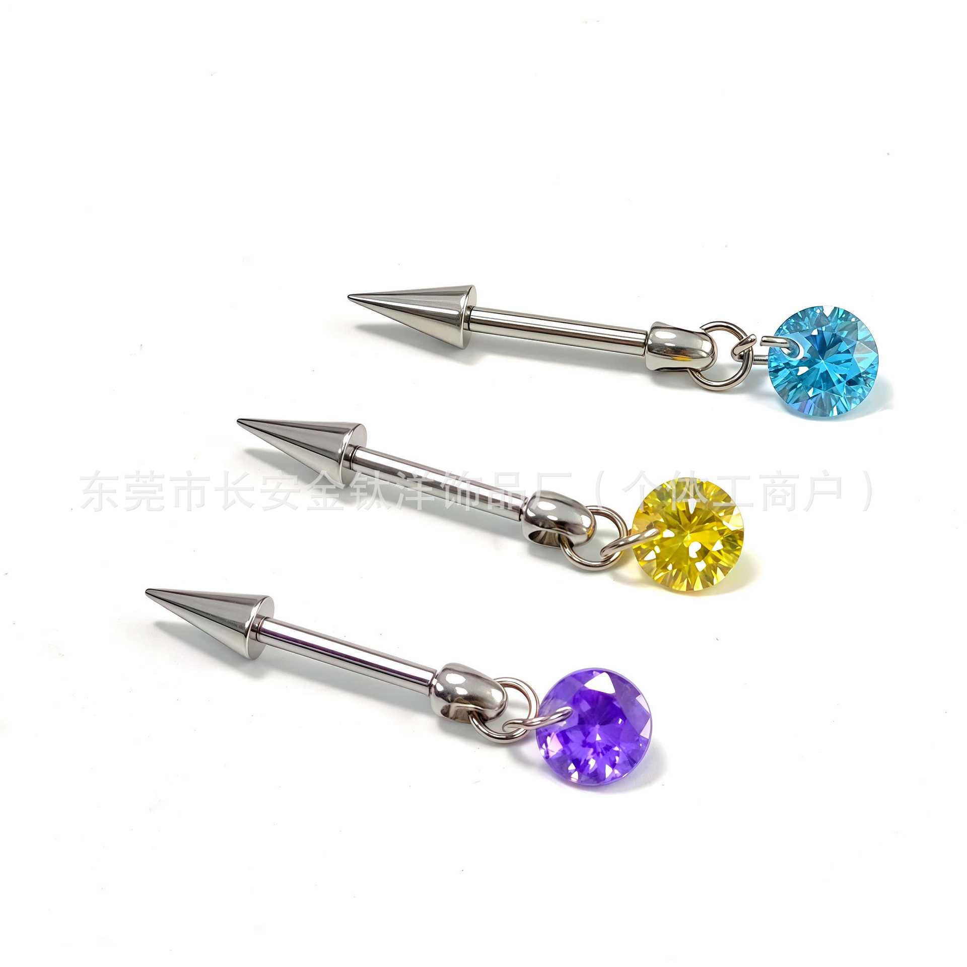 F136 Titanium Internal Thread Pointed Cone Round Pendant Ear Cartilage Stud Earring detail image 7