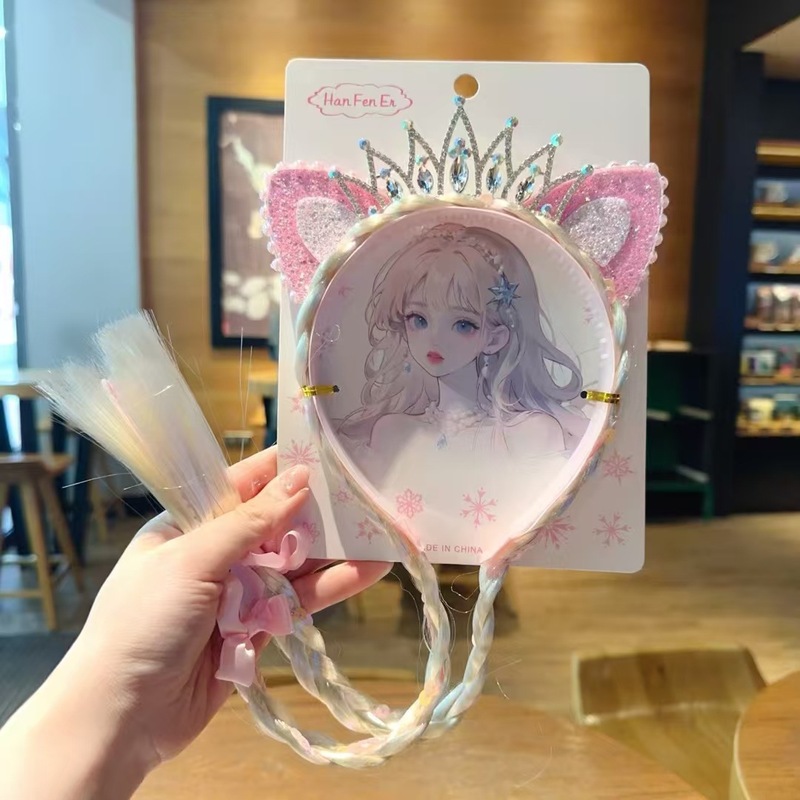 子供のギフト猫耳ヘッドバンドプリンセスエルザクラウンリボン三つ編みヘッドバックルスクールショーパフォーマンスヘアアクセサリー|undefined