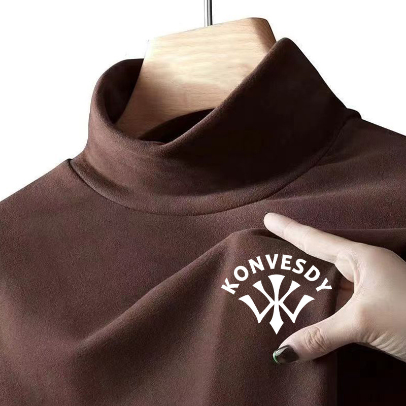 Exquisito negocio slim fit hong kong estilo slim fit de terciopelo a prueba de frío cálido medio cuello alto ropa interior de otoño camiseta de los hombres
