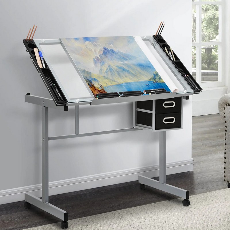 Glass Drawing Table Art Calligraphy and Painting Painting Drawing Case Art Drawing Designer Desk Workbench Table