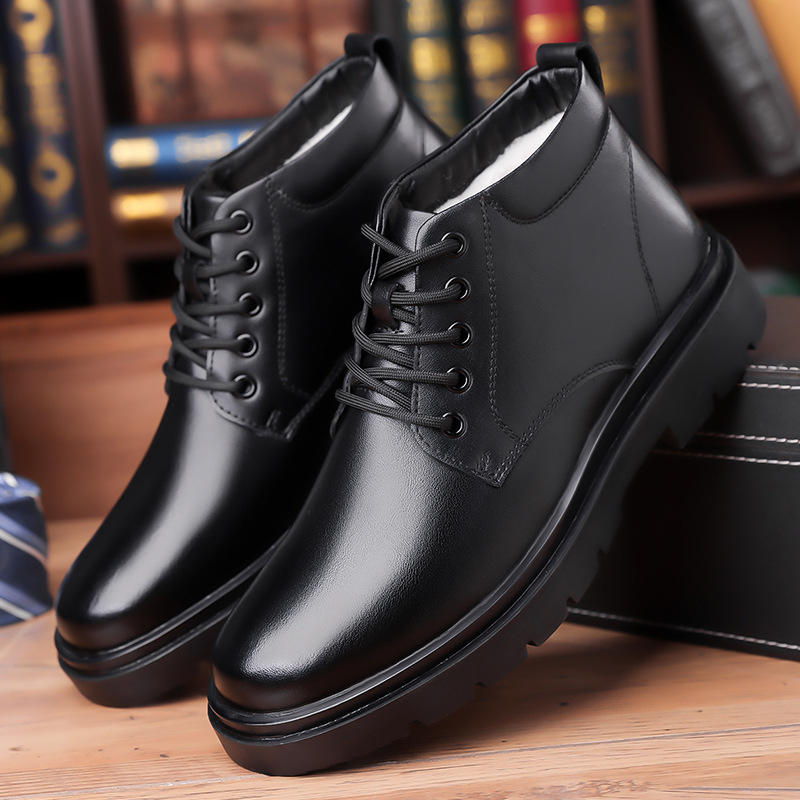 Scarpe eleganti uomo in pelle alte foderate in pile caldo_voghion.com