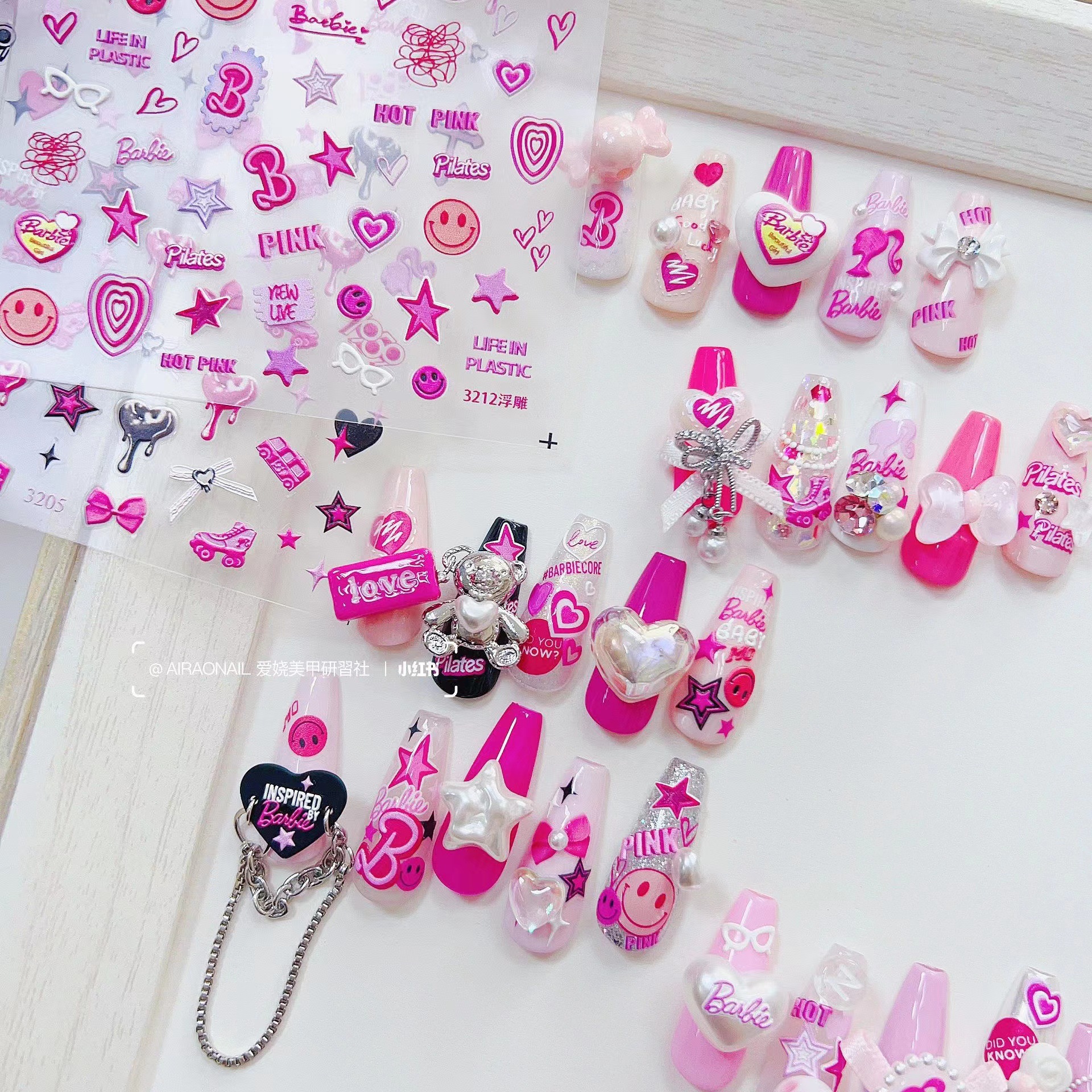 Alivio de uñas pegatinas verano dopamina rosa lindo uñas pegatinas fábrica al por mayor japonés rosa perla amor