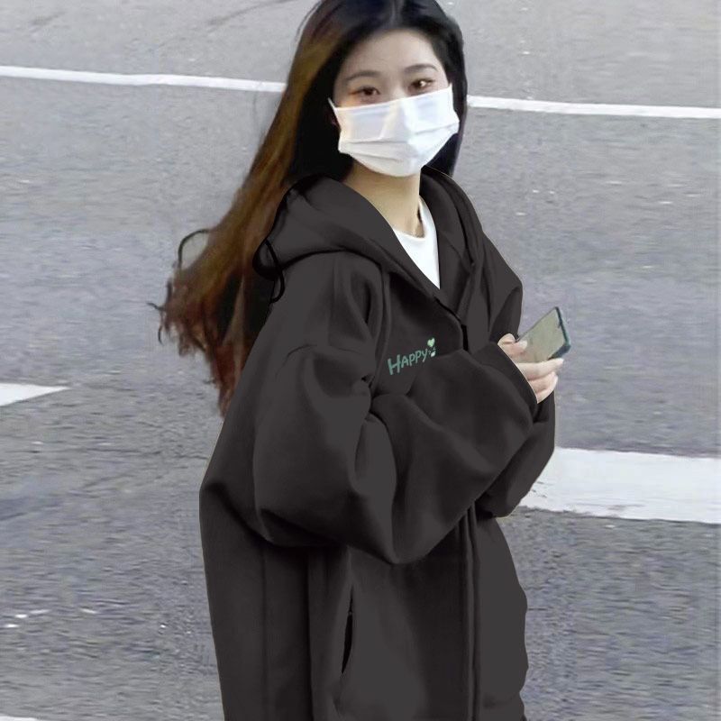 卫衣外套女春秋美式复古长袖卫衣女港风连帽外套宽松加绒上衣|undefined