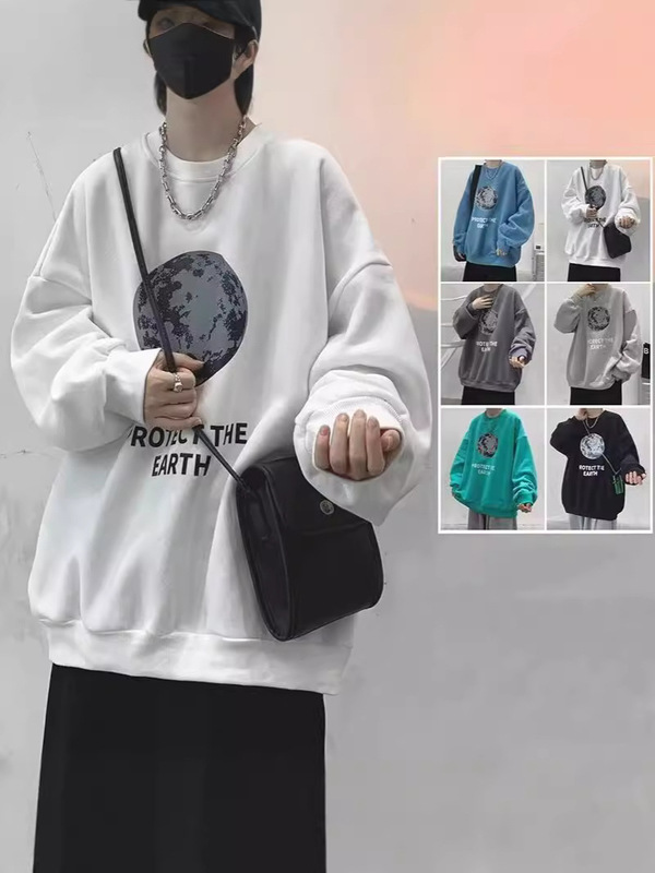 Men's Printed Sweater Spring and Autumn New Hong Kong Style Long Sleeve T-Shirt Trendy Men's Base Shirt Loose Top Trendy Brand