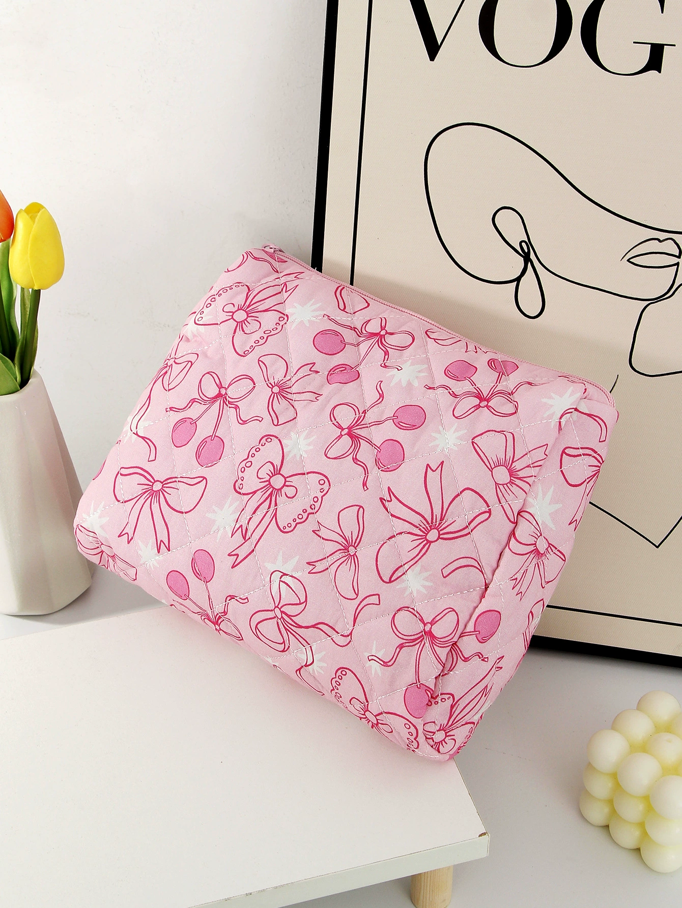 Cosmetic Bag Liner with Bow (liner) — Quilted Cotton, Large/Medium/Small Multi-Size Set