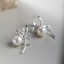 甜美小清新蝴蝶结珍珠耳环芭蕾风耳扣高级感小众耳饰耳夹蚊香盘