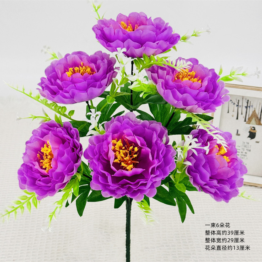 Peonía de imitación de flores 6 auspiciosas flores de peonía decoración de sala de estar flores interiores y exteriores flores de decoración de alta calidad