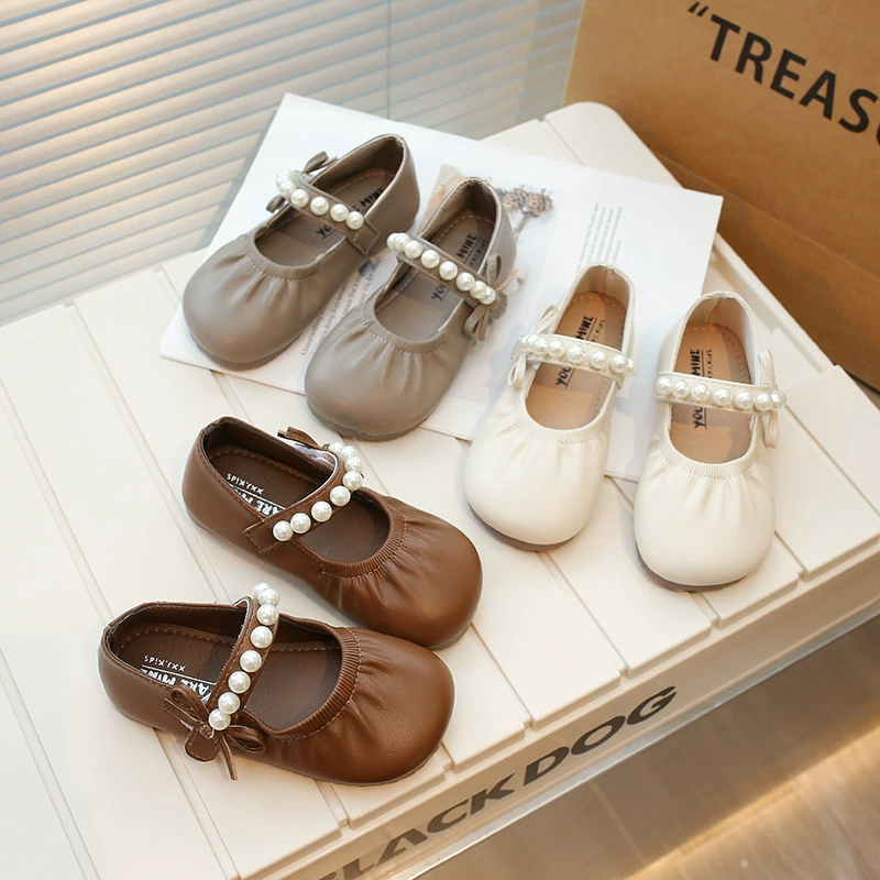 Детские туфли Мэри Джейн в стиле ретро для женщин, однотонные туфли принцессы с круглым носком и мелким горлышком для девочек с жемчужной пряжкой, маленькие кожаные туфли