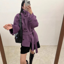 金敏喜同款双面羊绒大衣女小个子中长款单排扣爆款女装批发