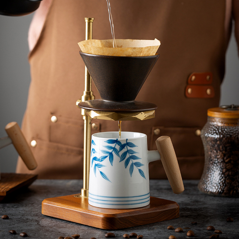 Yishanhe taza de cerámica europea taza de manija de madera taza de café desayuno doméstico taza de leche de avena taza para beber