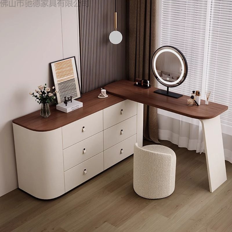 High-End Solid Wood Dresser Integrated Retro Style Home Bedroom Walnut Veneer Saddle Leather Dresser Storage Cabinet