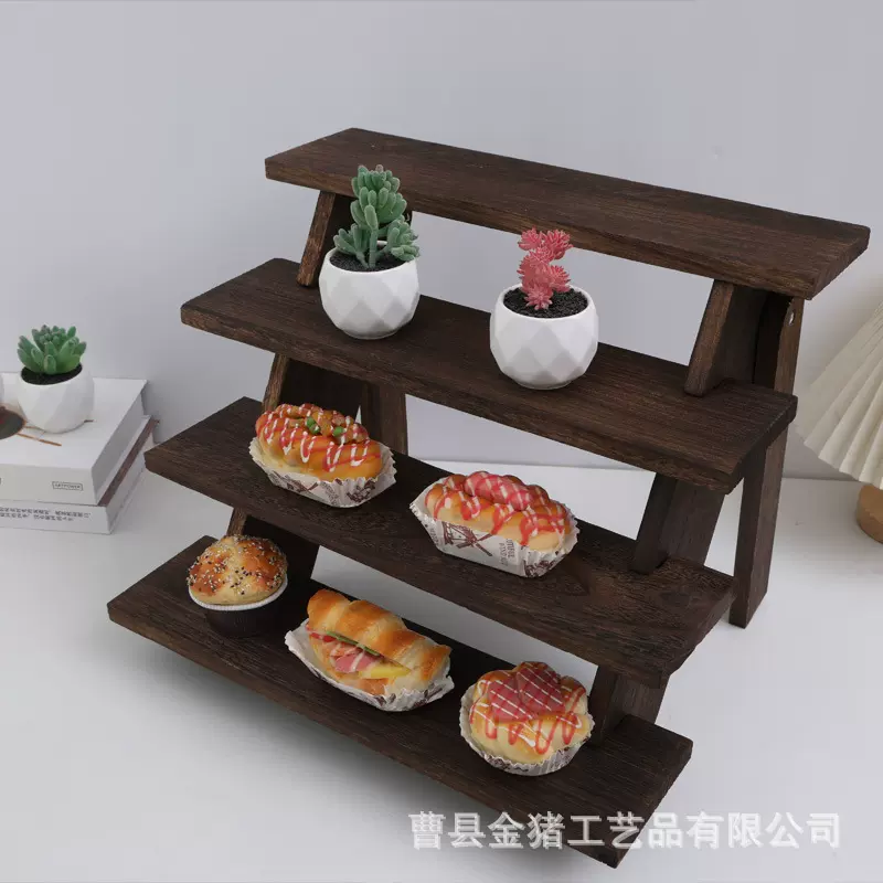 木质多层置物架复古梯形摆台置物架化妆品桌面整理收纳首饰展示架