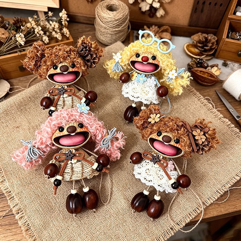 Handmade DIY Material Kit for Bean Pod Dolls, Finished Fruit Wind Chime Pendant, Fruit Shell Bean Pod Doll Car Hanging Ornament