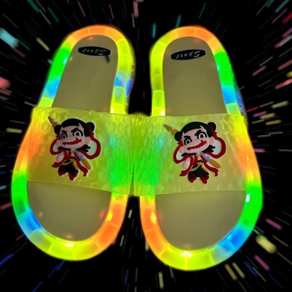 Parent-Kids Kidsren's Luminous Sandals Summer New Nezha Bingwan Kidsren's Cute Male and Female Baby Outer Wear Slippers