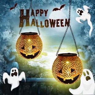 Halloween Pumpkin Lantern Outdoor Garden Decoration Solar Iron Lantern Pendant Waterproof Creative Atmosphere Garden Light