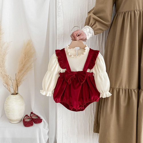 Baby Bodysuit Spring and Autumn Season for Girls, Newborn Suit with Pajama Top, 100th Day and Full Moon Princess Diaper Suit