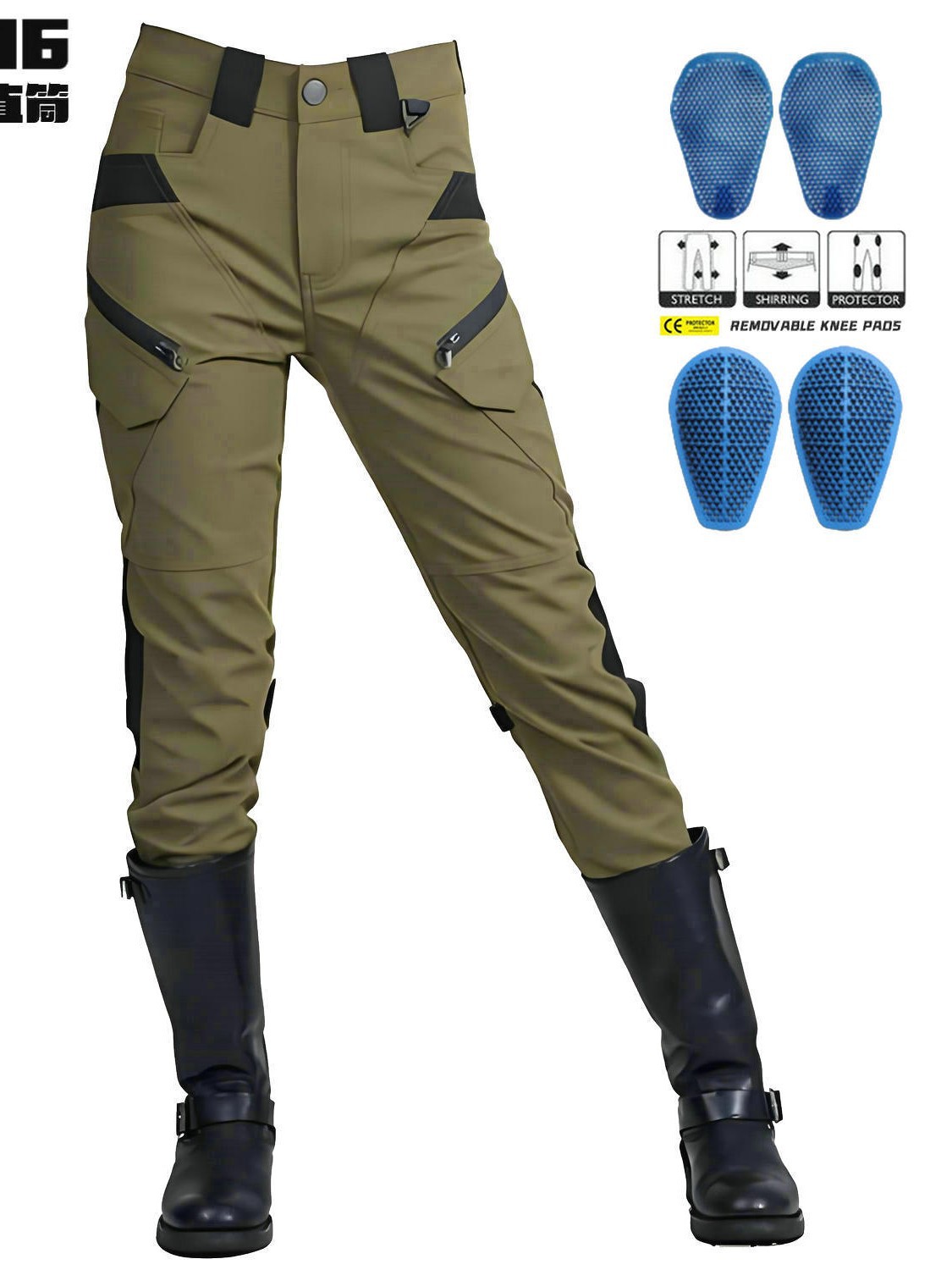 Pantalones de ciclismo de motocicleta VOLERO impermeables, a prueba de viento y transpirables de cintura alta para mujer, pantalones de motocicleta verde militar, protección de silicona image 1