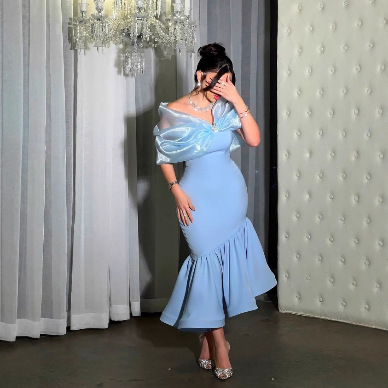 2025 Autumn Cross-Border European and American Middle East Foreign Trade Women's Clothing Independent Station Amazon Sexy Hip-Covering Mesh Diamond Evening Dress